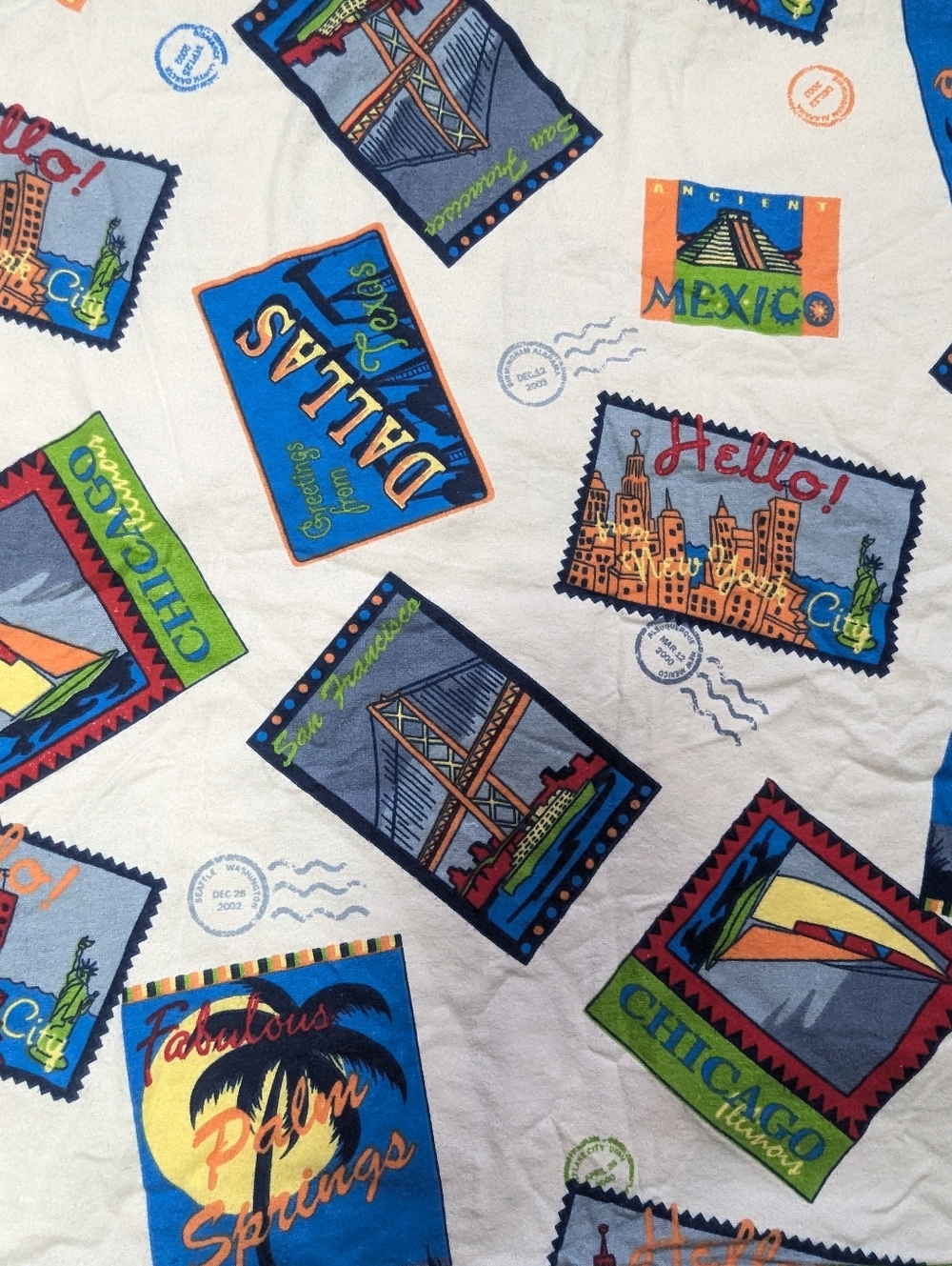 Set Of 2 Flannel Postcard Travel Printed Standard Pillow Cases 28" X 21" SEE